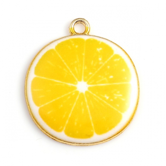 Picture of Zinc Based Alloy Charms Lemon Gold Plated Yellow Enamel 26mm(1") x 23mm( 7/8"), 10 PCs