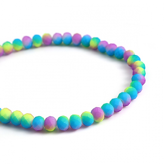 Picture of Glass Beads Round Multicolor Mat Faceted About 8mm Dia, Hole: Approx 0.9mm, 82cm long, 1 Strand (Approx 149 PCs/Strand)