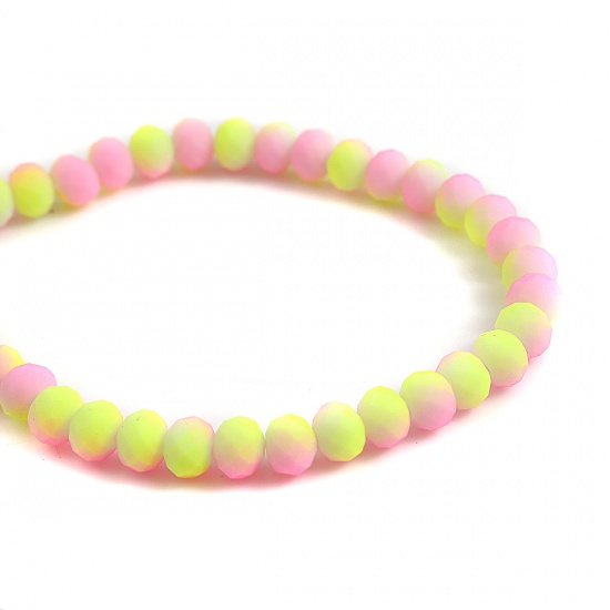 Picture of Glass Beads Round Neon Yellow & Pink Two Tone Mat Faceted About 8mm Dia, Hole: Approx 0.9mm, 82cm long, 1 Strand (Approx 149 PCs/Strand)
