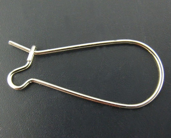 Bild von Eisen(Legierung) Ohrringe Ohrhaken Silberfarbe 25mm x 11mm, Drahtstärke: (21 gauge), 250 Stück