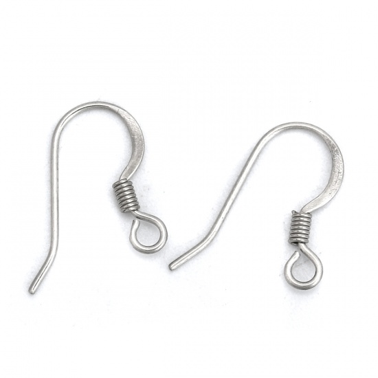 Bild von 316 Edelstahl Ohrring Ohr Haken Silberfarbe M/Öse 15mm x 12mm, Drahtstärke: (21 gauge), 20 Stück