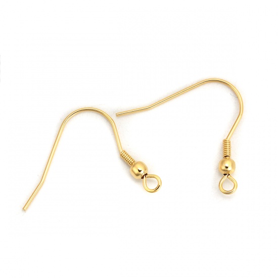 Picture of 316 Stainless Steel Ear Wire Hooks Earring Findings Gold Plated W/ Loop 23mm( 7/8") x 22mm( 7/8"), Post/ Wire Size: (21 gauge), 20 PCs