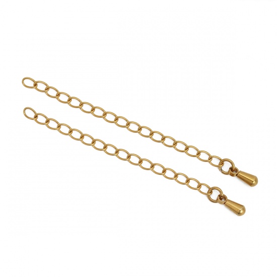 Image de Chaînes d'Extension pour Collier Bracelet en 316L Acier Inoxydable Doré Goutte d'Eau 6cm long, Longueur de Chaîne Utilisable: 5cm, 5 Pcs