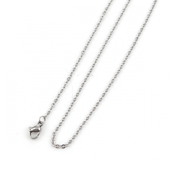 Picture of 304 Stainless Steel Link Cable Chain Necklace Silver Tone 49cm(19 2/8") long, Chain Size: 3x2mm( 1/8" x 1/8"), 5 PCs