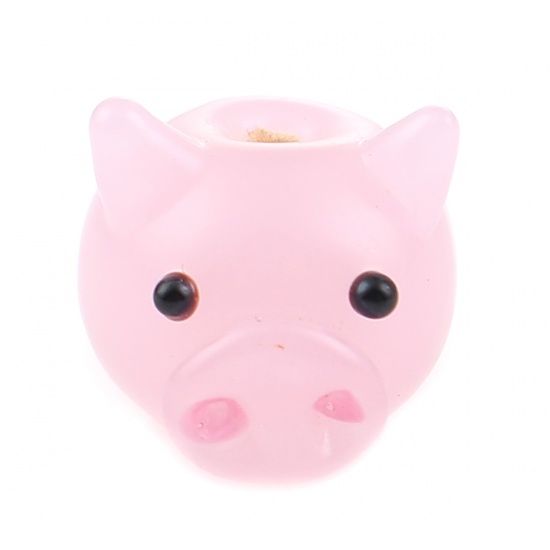 Picture of Lampwork Glass Japanese Style Beads Pig Animal Light Pink About 12mm x 12mm, Hole: Approx 2.4mm, 1 Piece