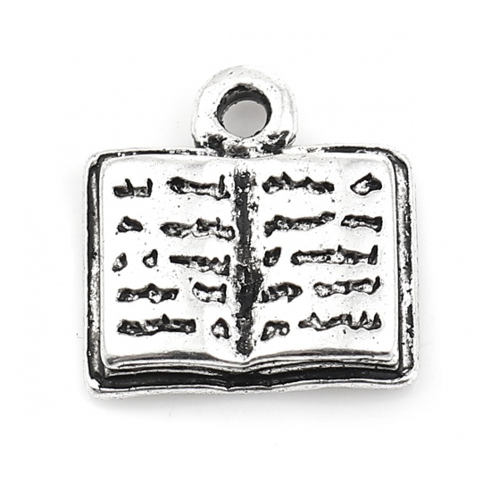 Picture of Zinc Based Alloy College Jewelry Charms Book Antique Silver 14mm( 4/8") x 13mm( 4/8"), 30 PCs