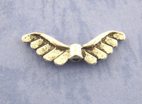 Picture of Zinc Based Alloy Spacer Beads Angel Wing Antique Silver About 24mm x 8mm, Hole:Approx 1.5mm, 50 PCs