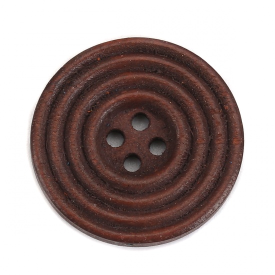 Bild von Holz Knöpfe zum Aufnähen Scrapbooking 4 Löcher Rund Kaffeebraun Kreis 25mm D., 30 Stück