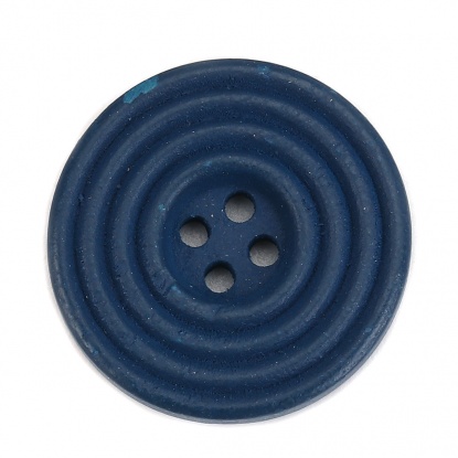 Picture of Wood Sewing Buttons Scrapbooking 4 Holes Round Royal Blue Circle 25mm(1") Dia, 30 PCs