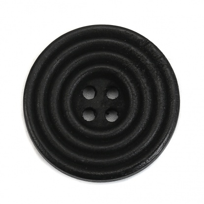 ウッド 縫製ボタン 円形 黒 4つ穴 サークル柄 25mm直径、 30 個 の画像