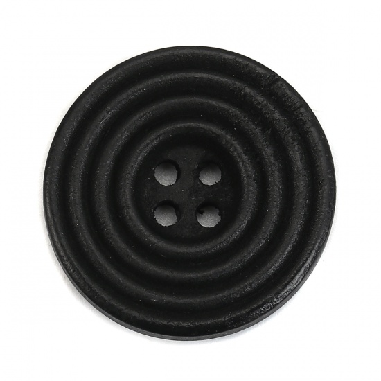 Bild von Holz Knöpfe zum Aufnähen Scrapbooking 4 Löcher Rund Schwarz Kreis 25mm D., 30 Stück