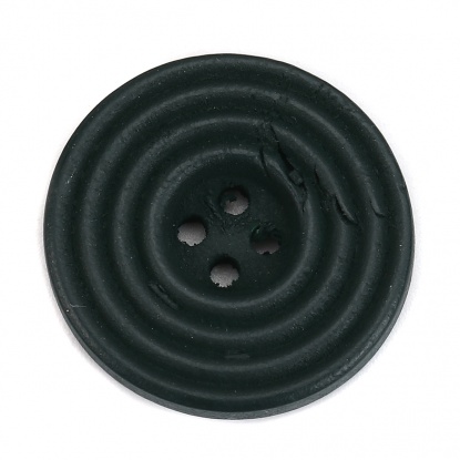 Picture of Wood Sewing Buttons Scrapbooking 4 Holes Round Dark Green Circle 25mm(1") Dia, 30 PCs