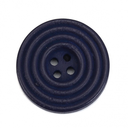 Picture of Wood Sewing Buttons Scrapbooking 4 Holes Round Deep Blue Circle 25mm(1") Dia, 30 PCs