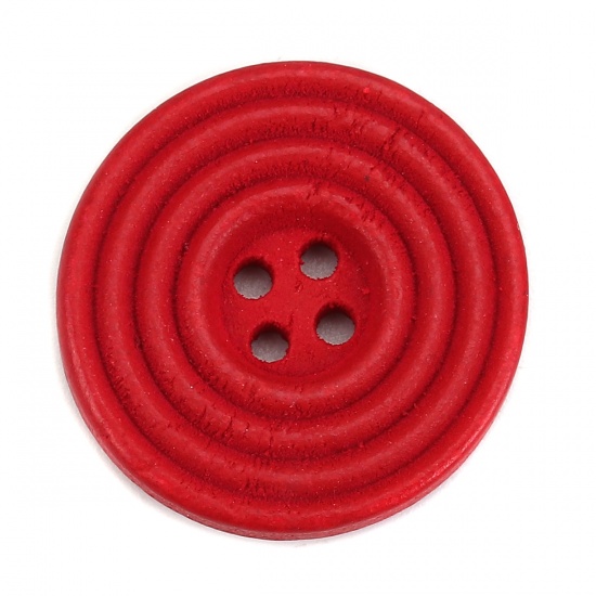 ウッド 縫製ボタン 円形 赤 4つ穴 サークル柄 25mm直径、 30 個 の画像