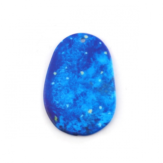 Picture of Resin Galaxy Pendants Oval Galaxy Universe Blue 45mm(1 6/8") x 32mm(1 2/8"), 5 PCs