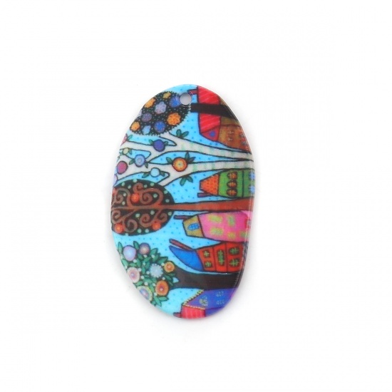 Picture of Resin Pendants Oval Tree Multicolor 45mm(1 6/8") x 27mm(1 1/8"), 5 PCs
