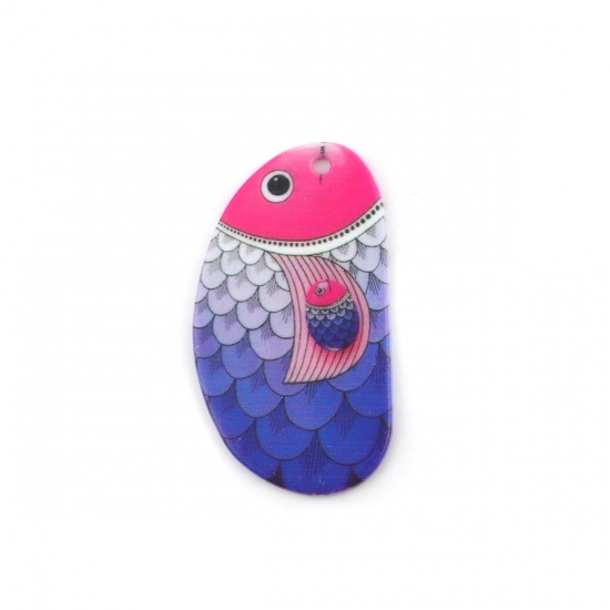 Picture of Resin Ocean Jewelry Pendants Fish Animal Multicolor 45mm(1 6/8") x 25mm(1"), 5 PCs