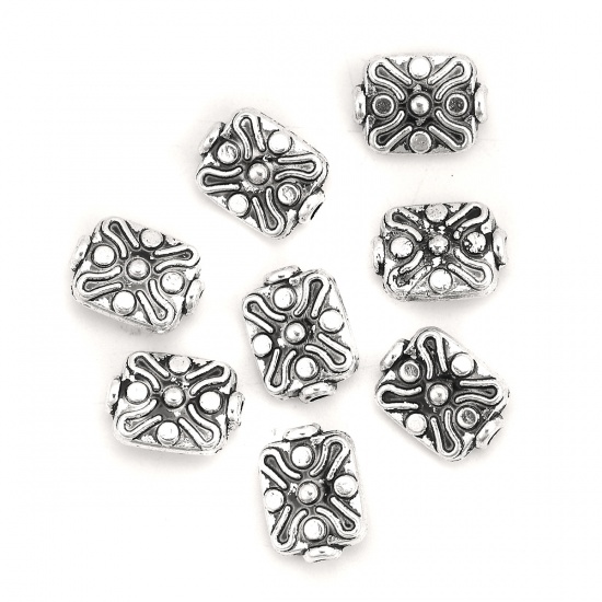 Picture of Zinc Based Alloy Spacer Beads X Shape Antique Silver Rectangle 12mm x 9mm, Hole: Approx 1.5mm, 50 PCs
