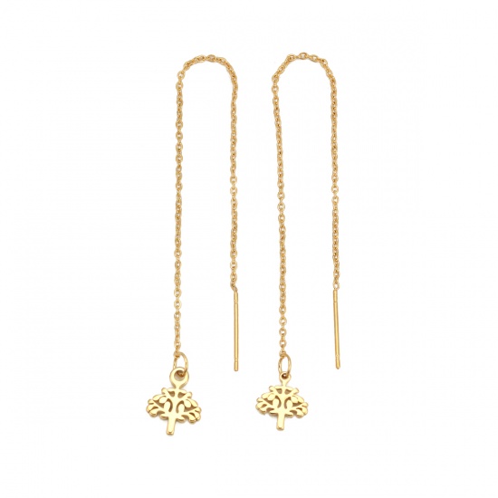 Immagine di 304 Acciaio Inossidabile Catenella a orecchino Oro Placcato Albero 12.5cm, Posta / Filo Dimensione: (21 misura), 2 Pz