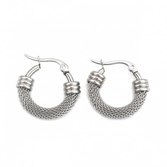 Picture of 304 Stainless Steel Hoop Earrings Silver Tone Round 22mm( 7/8") x 22mm( 7/8"), Post/ Wire Size: (18 gauge), 1 Pair