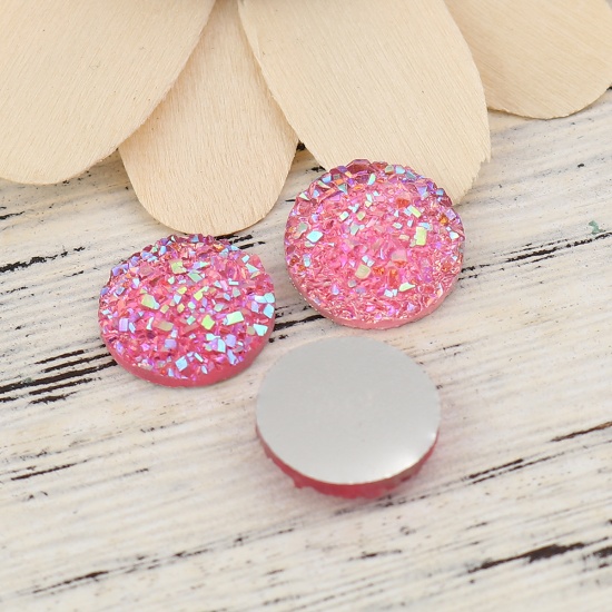 Immagine di Resina Druzy/ Drusy Dome Seals Cabochon Tondo Rosa AB Colore 12mm Dia, 50 Pz