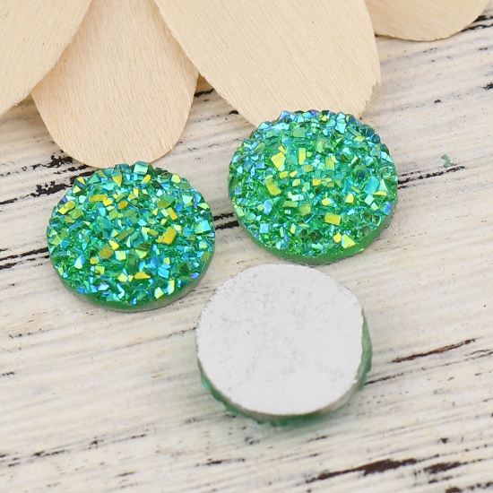 Immagine di Resina Druzy/ Drusy Dome Seals Cabochon Tondo Verde AB Colore 12mm Dia, 50 Pz