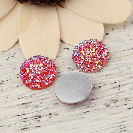Immagine di Resina Druzy/ Drusy Dome Seals Cabochon Tondo Rosso Prugna AB Colore 12mm Dia, 50 Pz