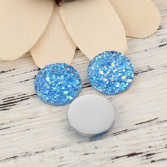Immagine di Resina Druzy/ Drusy Dome Seals Cabochon Tondo Blu Chiaro AB Colore 12mm Dia, 50 Pz