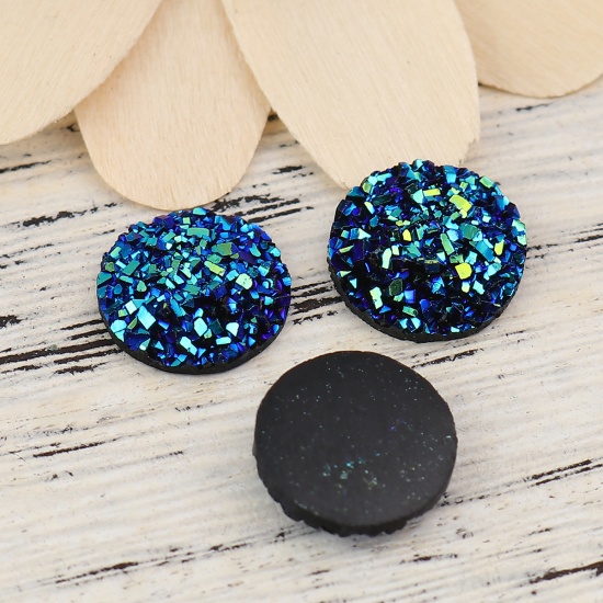 Immagine di Resina Druzy/ Drusy Dome Seals Cabochon Tondo Blu AB Colore 12mm Dia, 50 Pz