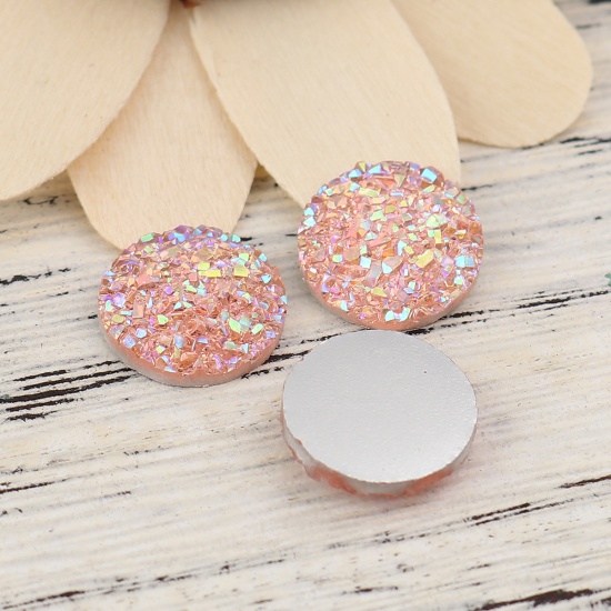Immagine di Resina Druzy/ Drusy Dome Seals Cabochon Tondo Rosa Chiaro AB Colore 12mm Dia, 50 Pz