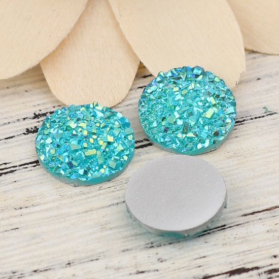 Immagine di Resina Druzy/ Drusy Dome Seals Cabochon Tondo Verde AB Colore 12mm Dia, 50 Pz