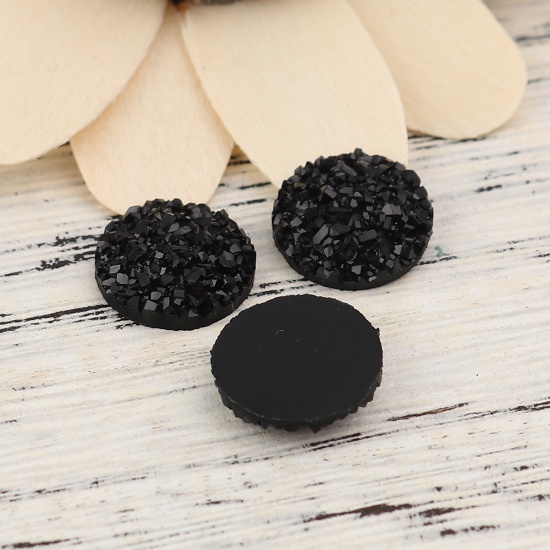 Immagine di Resina Druzy/ Drusy Dome Seals Cabochon Tondo Nero 12mm Dia, 50 Pz