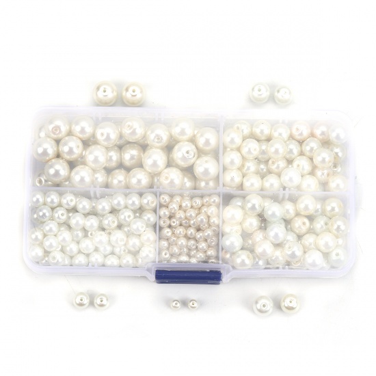Picture of Acrylic Beads White Round Mixed 10mm Dia. - 4mm Dia., Hole: Approx 1mm, 1 Box (Approx 340 PCs/Box)