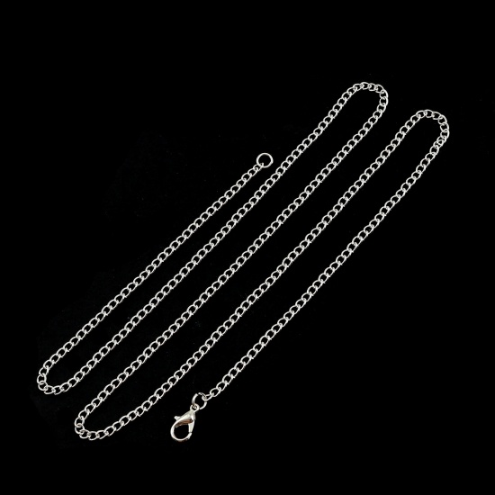 Picture of Iron Based Alloy Link Curb Chain Necklace Silver Plated 69.5cm(27 3/8") long, Chain Size: 4x3mm( 1/8" x 1/8"), 1 Packet ( 12 PCs/Packet)
