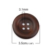 Picture of Wood Sewing Buttons Scrapbooking 4 Holes Round Dark Coffee 35mm(1 3/8") Dia., 30 PCs