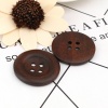 Picture of Wood Sewing Buttons Scrapbooking 4 Holes Round Dark Coffee 35mm(1 3/8") Dia., 30 PCs