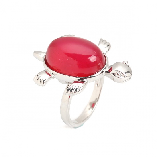 Picture of Agate ( Natural ) Adjustable Rings Silver Tone Hot Pink Tortoise Animal 18.3mm(6/8")(US Size 8.25), 1 Piece
