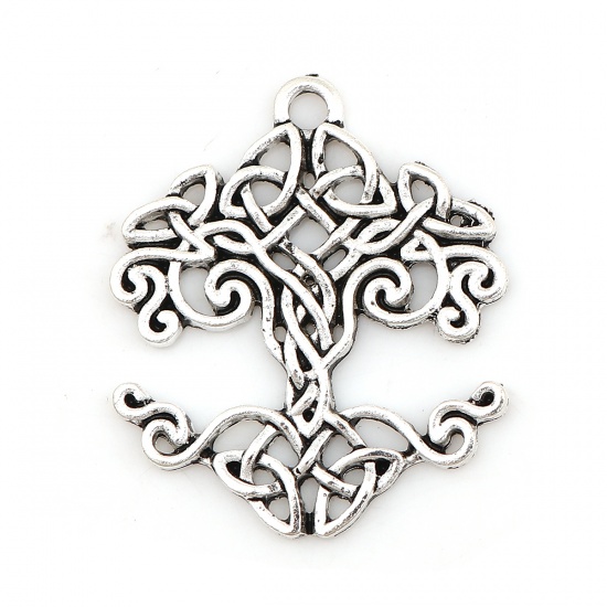 Picture of Zinc Based Alloy Celtic Knot Pendants Irregular Antique Silver 32mm(1 2/8") x 27mm(1 1/8"), 10 PCs