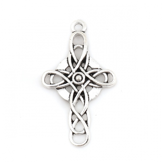 Picture of Zinc Based Alloy Celtic Knot Pendants Cross Antique Silver Round 41mm(1 5/8") x 23mm( 7/8"), 20 PCs