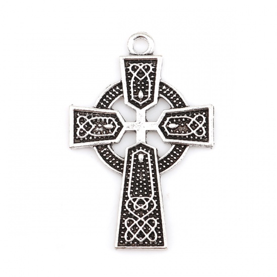 Picture of Zinc Based Alloy Celtic Knot Pendants Cross Antique Silver Carved Pattern 40mm(1 5/8") x 26mm(1"), 10 PCs