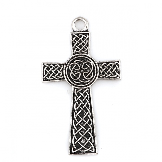 Picture of Zinc Based Alloy Celtic Knot Pendants Cross Antique Silver Carved Pattern 41mm(1 5/8") x 23mm( 7/8"), 20 PCs