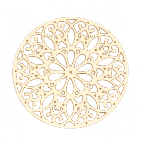 Bild von Kupfer Filigran Stempel Verzierung Verbinder Rund Vergoldet Blumen 25mm D., 10 Stück
