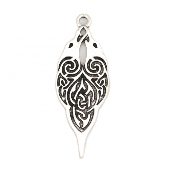 Picture of Zinc Based Alloy Celtic Knot Pendants Antique Silver Feather Hollow 47mm(1 7/8") x 17mm( 5/8"), 10 PCs