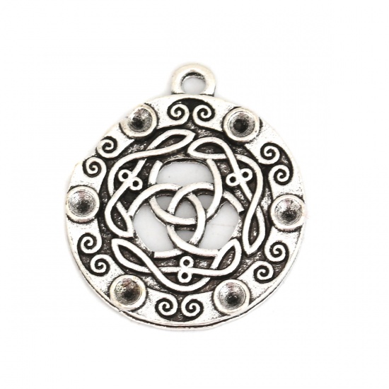 Picture of Zinc Based Alloy Celtic Knot Pendants Round Antique Silver (Can Hold ss11 Pointed Back Rhinestone) Hollow 31mm(1 2/8") x 27mm(1 1/8"), 10 PCs
