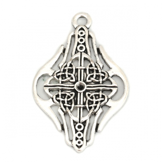 Picture of Zinc Based Alloy Celtic Knot Pendants Antique Silver (Can Hold ss8 Pointed Back Rhinestone) Hollow 38mm(1 4/8") x 24mm(1"), 10 PCs