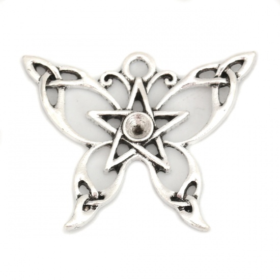 Picture of Zinc Based Alloy Celtic Knot Pendants Butterfly Animal Antique Silver (Can Hold ss16 Pointed Back Rhinestone) Pentagram Star Hollow 33mm(1 2/8") x 26mm(1"), 20 PCs