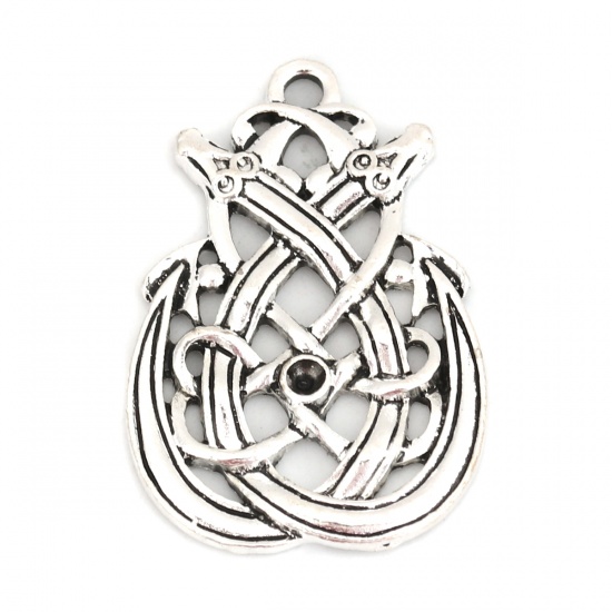 Picture of Zinc Based Alloy Celtic Knot Pendants Fish Animal Antique Silver (Can Hold ss9 Pointed Back Rhinestone) Hollow 34mm(1 3/8") x 23mm( 7/8"), 10 PCs