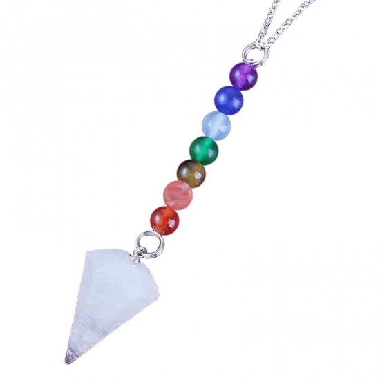 Picture of Crystal ( Natural ) Yoga Healing Necklace Silver Tone White Cone, 1 Piece