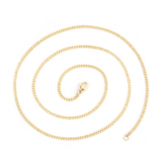 Picture of 304 Stainless Steel Link Curb Chain Necklace Gold Plated 60cm(23 5/8") long, Chain Size: 3x2.2mm, 1 Piece