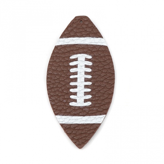 Picture of PU Leather Sport Pendants Football Dark Coffee 6.8cm x 3.3cm, 5 PCs